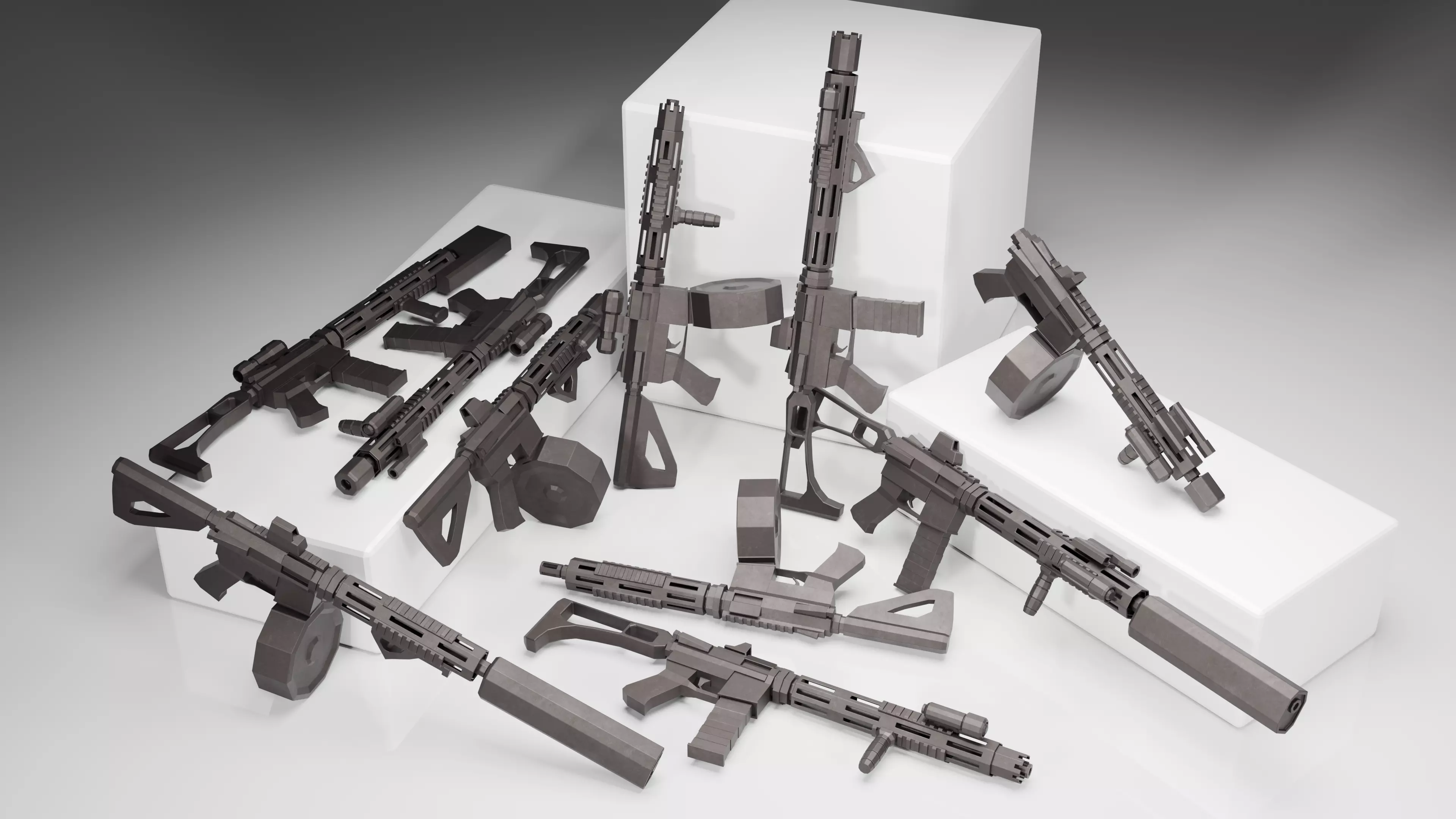 Stylized AR15 -20 Variations Game Ready Low-poly 3D model