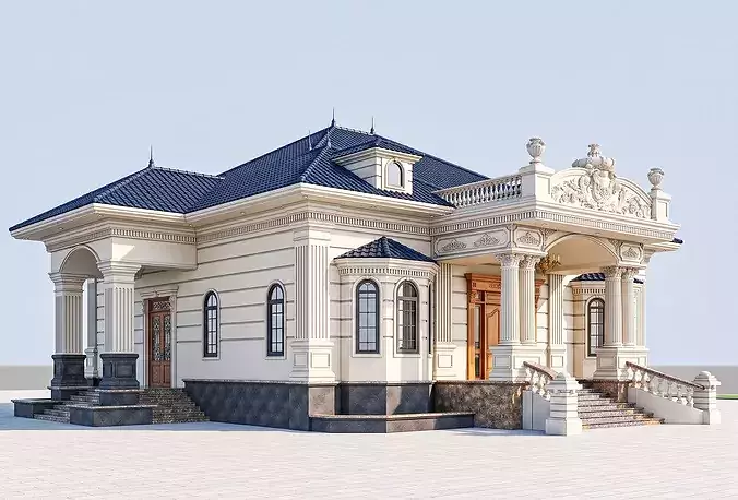 Classic 1-Story House Exterior 3D Model 3D model 2