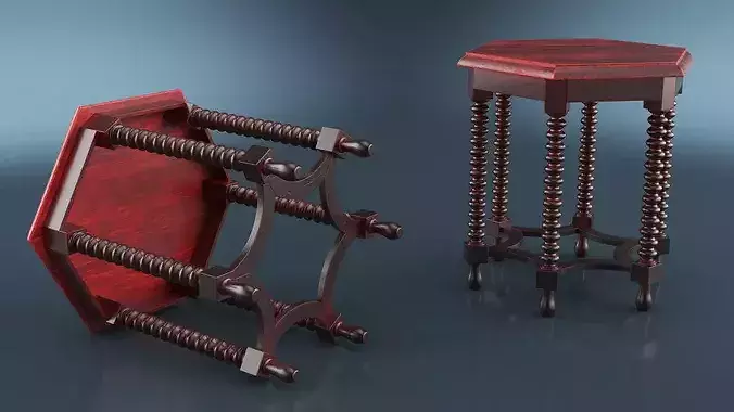 Red Wood Coffee Table 3D model 3