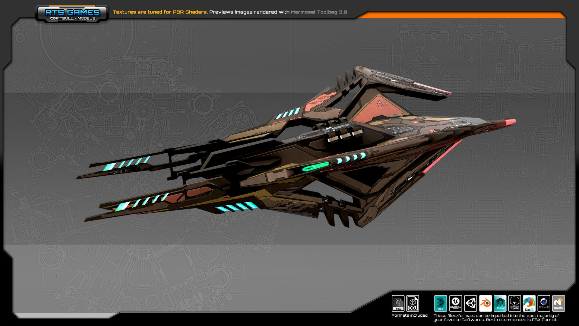 SF Alien Gunship A6 Low-poly 3D model_2
