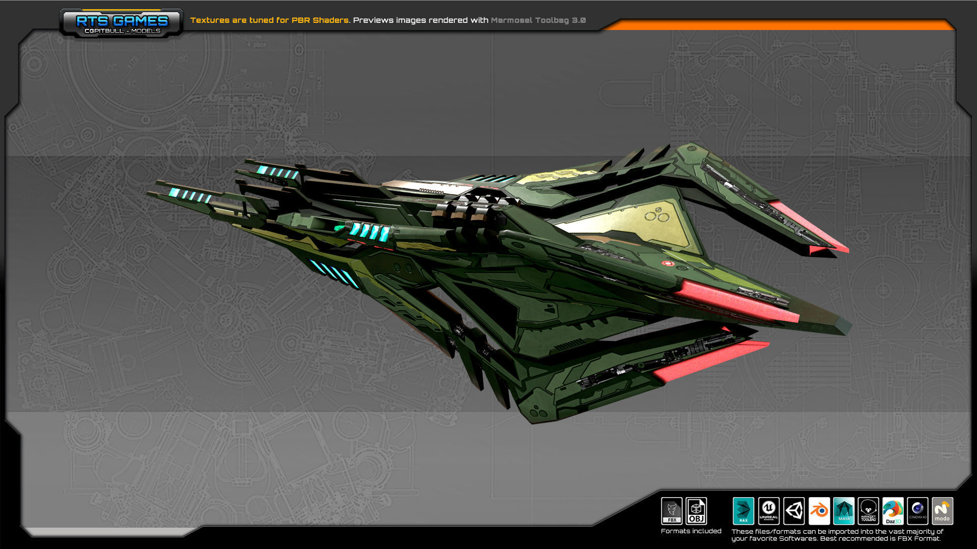 SF Alien Gunship A6 Low-poly 3D model_5