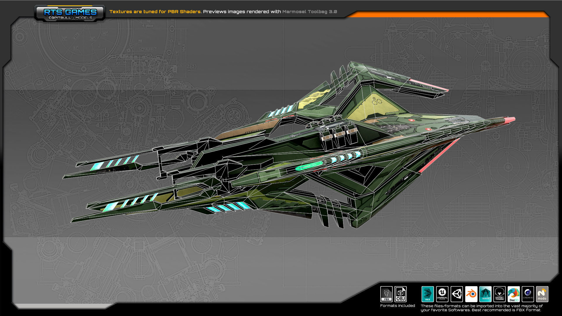 SF Alien Gunship A6 Low-poly 3D model_7