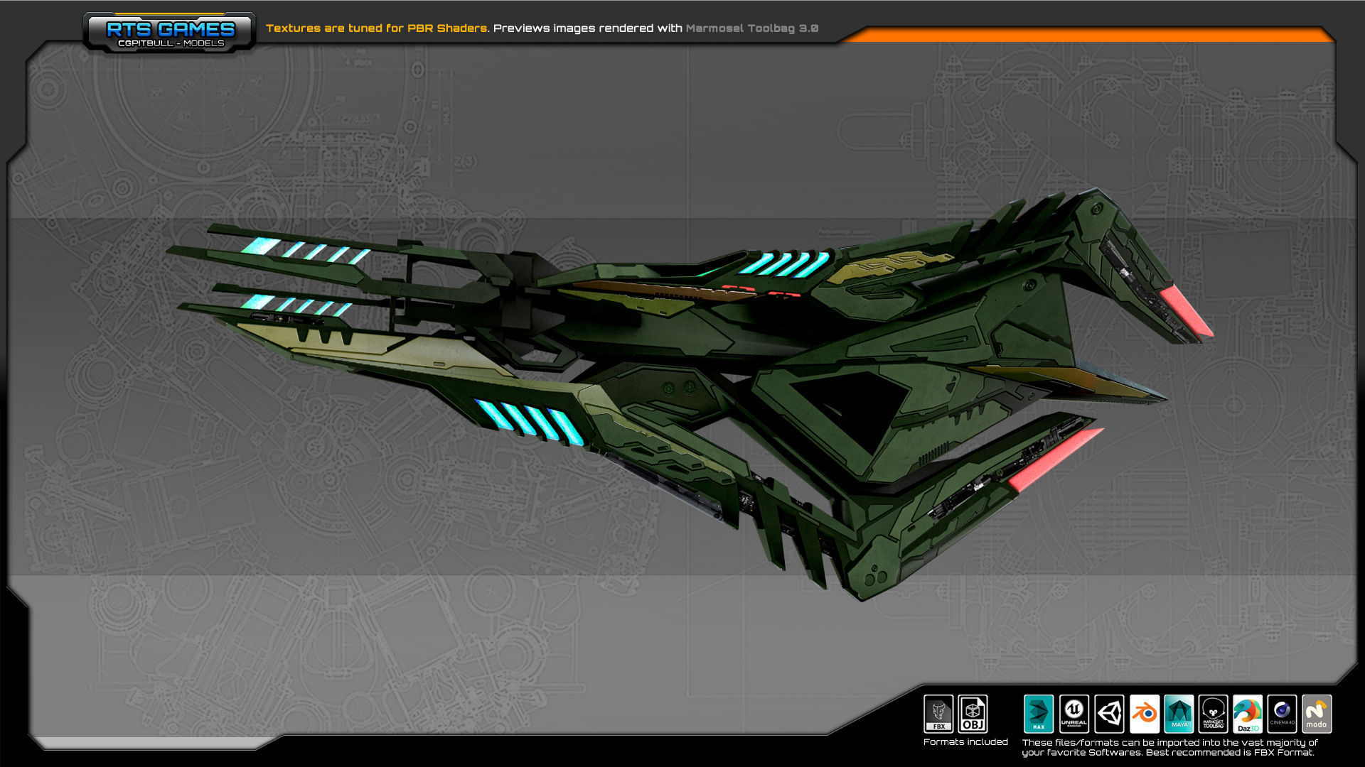 SF Alien Gunship A6 Low-poly 3D model_6