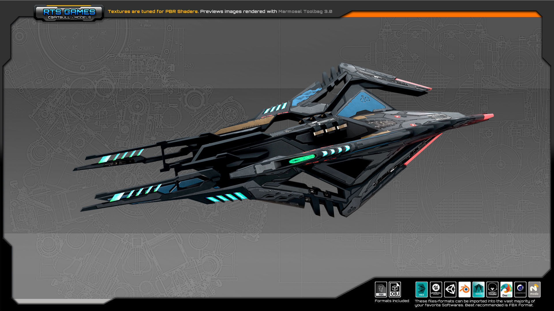 SF Alien Gunship A6 Low-poly 3D model_3
