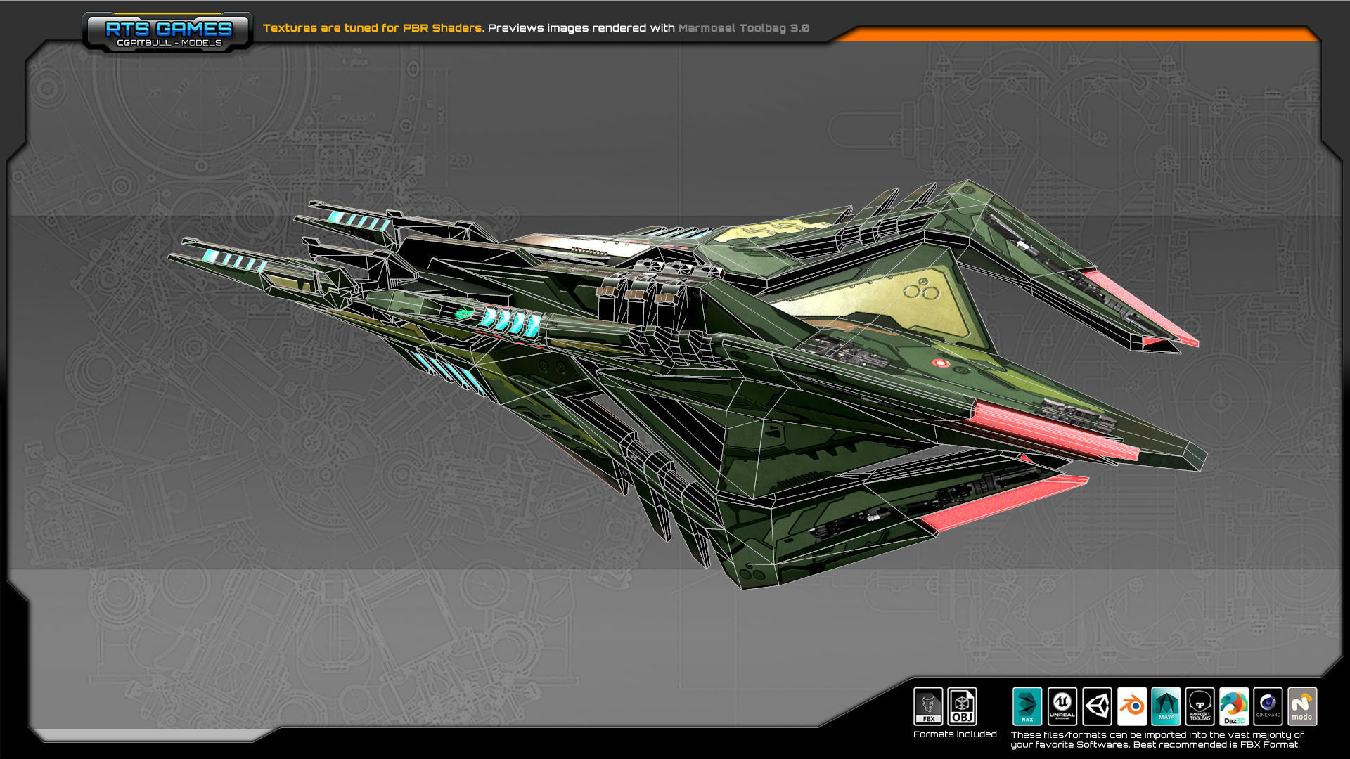 SF Alien Gunship A6 Low-poly 3D model_8