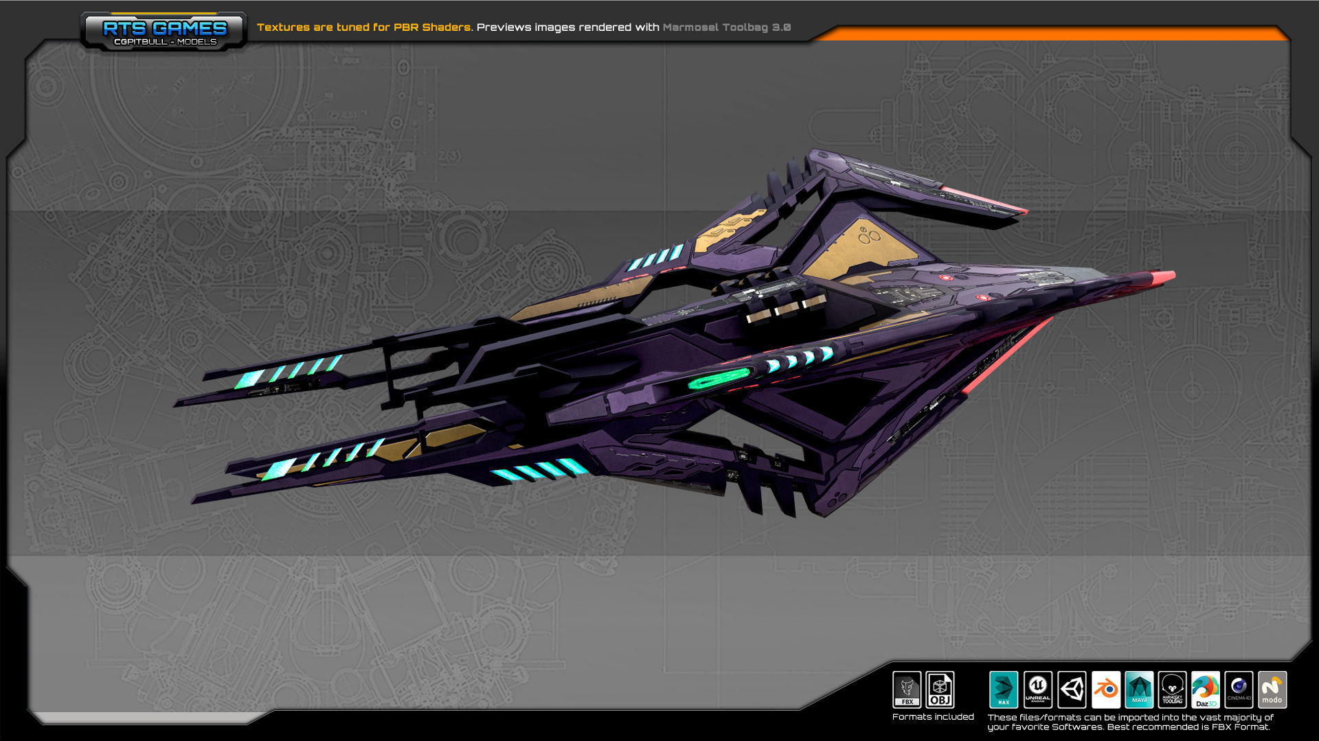 SF Alien Gunship A6 Low-poly 3D model_4