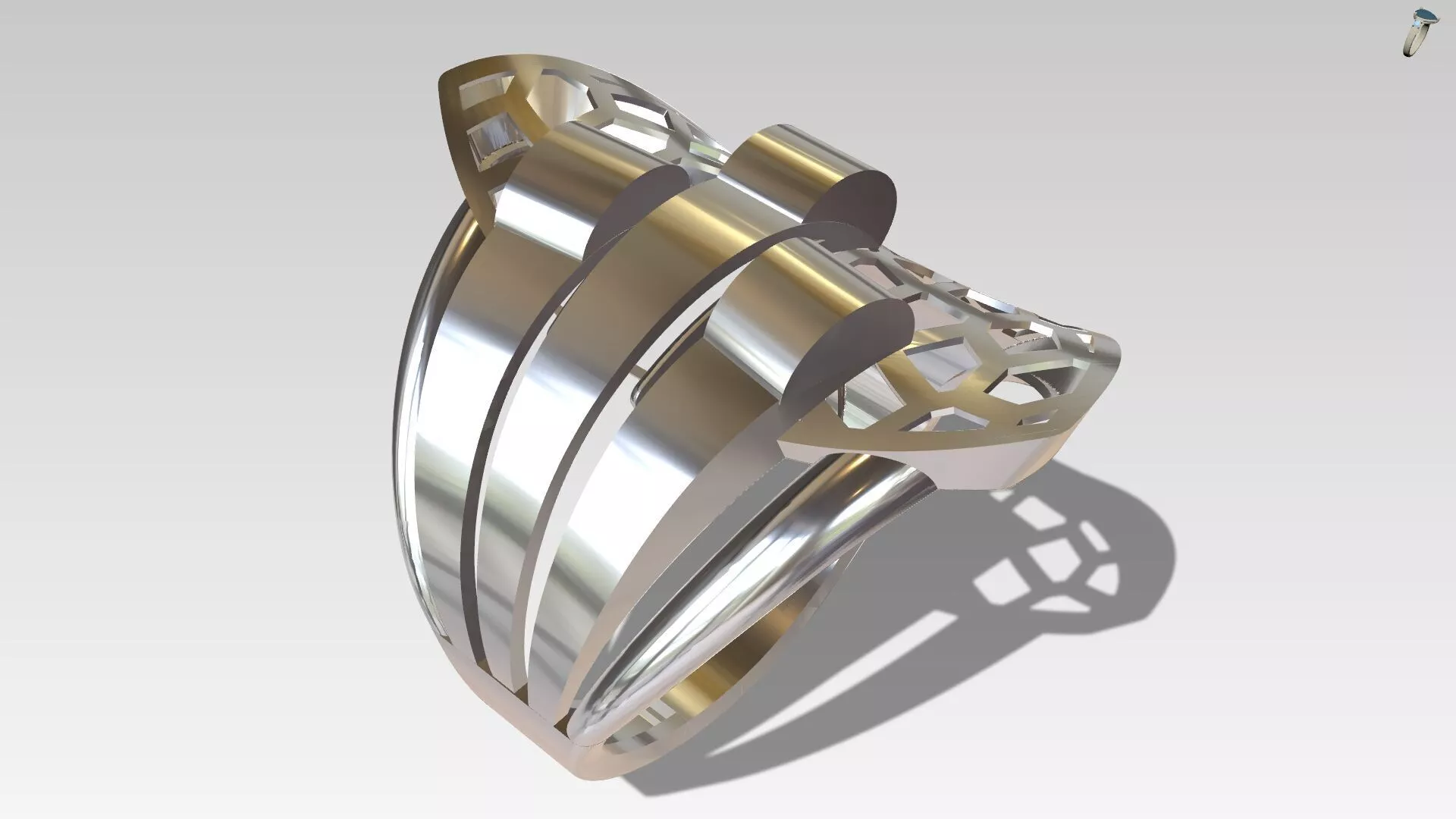 Modern Honeycomb Shield Ring 3D Model Futuristic Jewelry CAD 3D print model