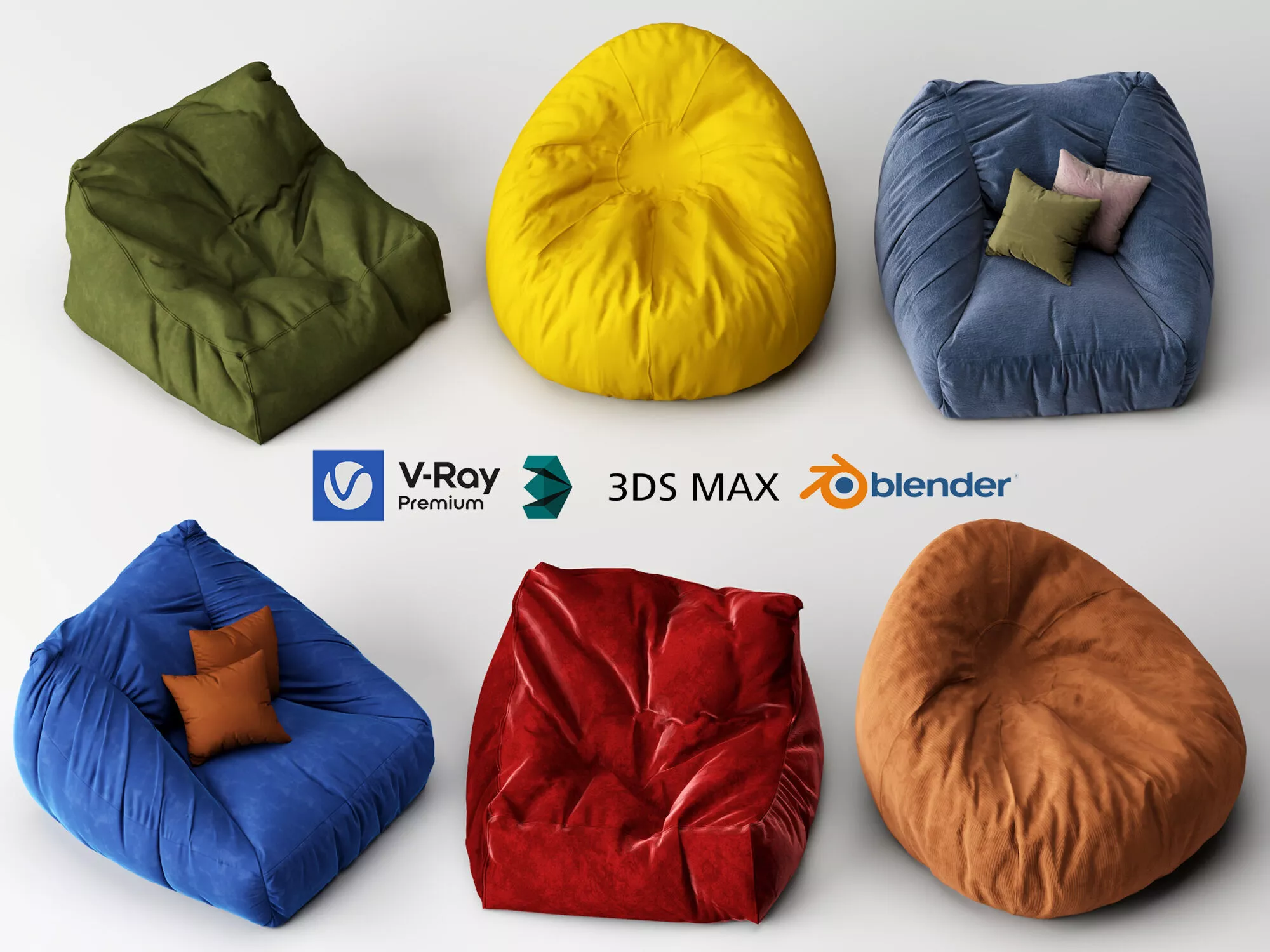 Bean Bag Lazy Sofa Fabric Lounge Chair 3D Model Pack 3D model
