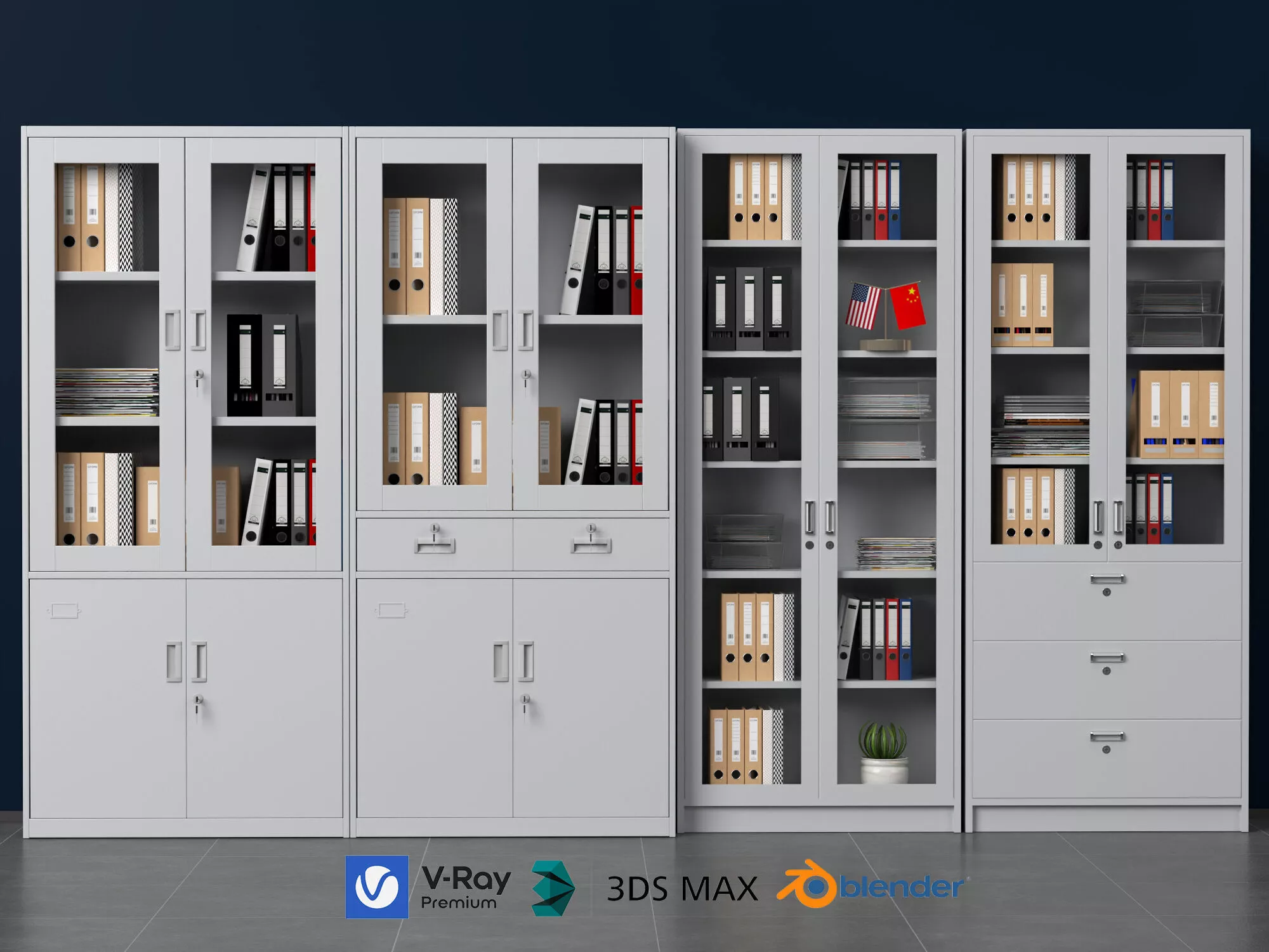 Metal Office Filing Cabinet Storage Cabinet 3D Model Pack 3D model