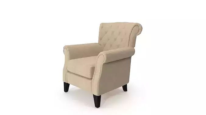 Classic Tufted - Beige Fabric Chesterfield Accent Chair  3D model 6