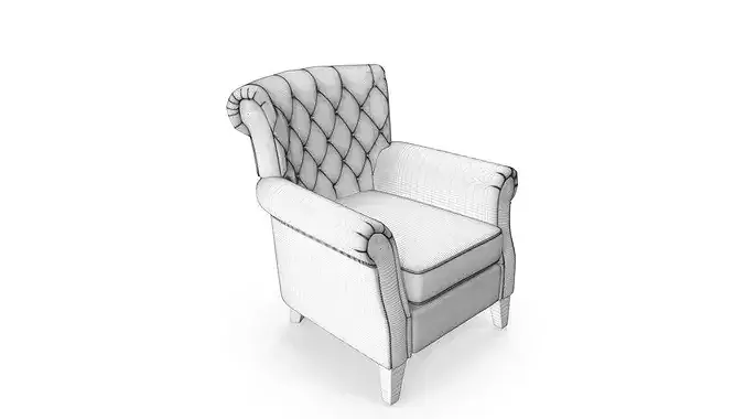 Classic Tufted - Beige Fabric Chesterfield Accent Chair  3D model 4