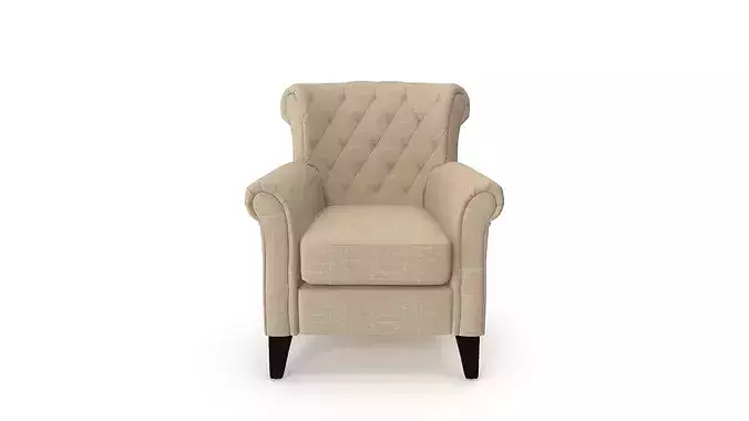 Classic Tufted - Beige Fabric Chesterfield Accent Chair  3D model 2