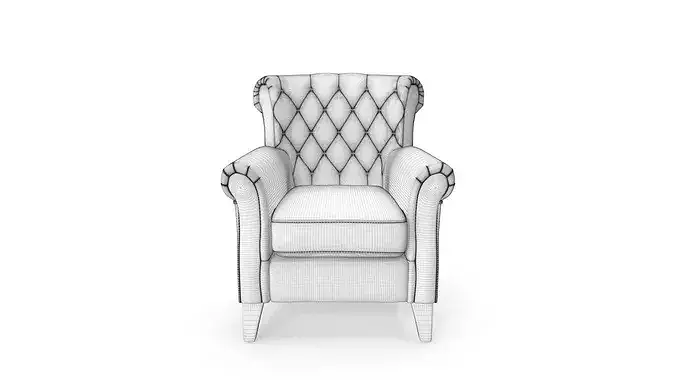 Classic Tufted - Beige Fabric Chesterfield Accent Chair  3D model 3