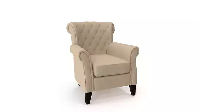 Classic Tufted - Beige Fabric Chesterfield Accent Chair 3D model
