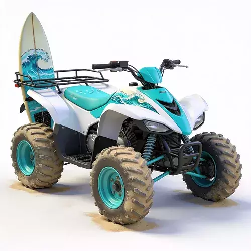 Stylized 3D Surfing Beach ATV with Surfboard Model