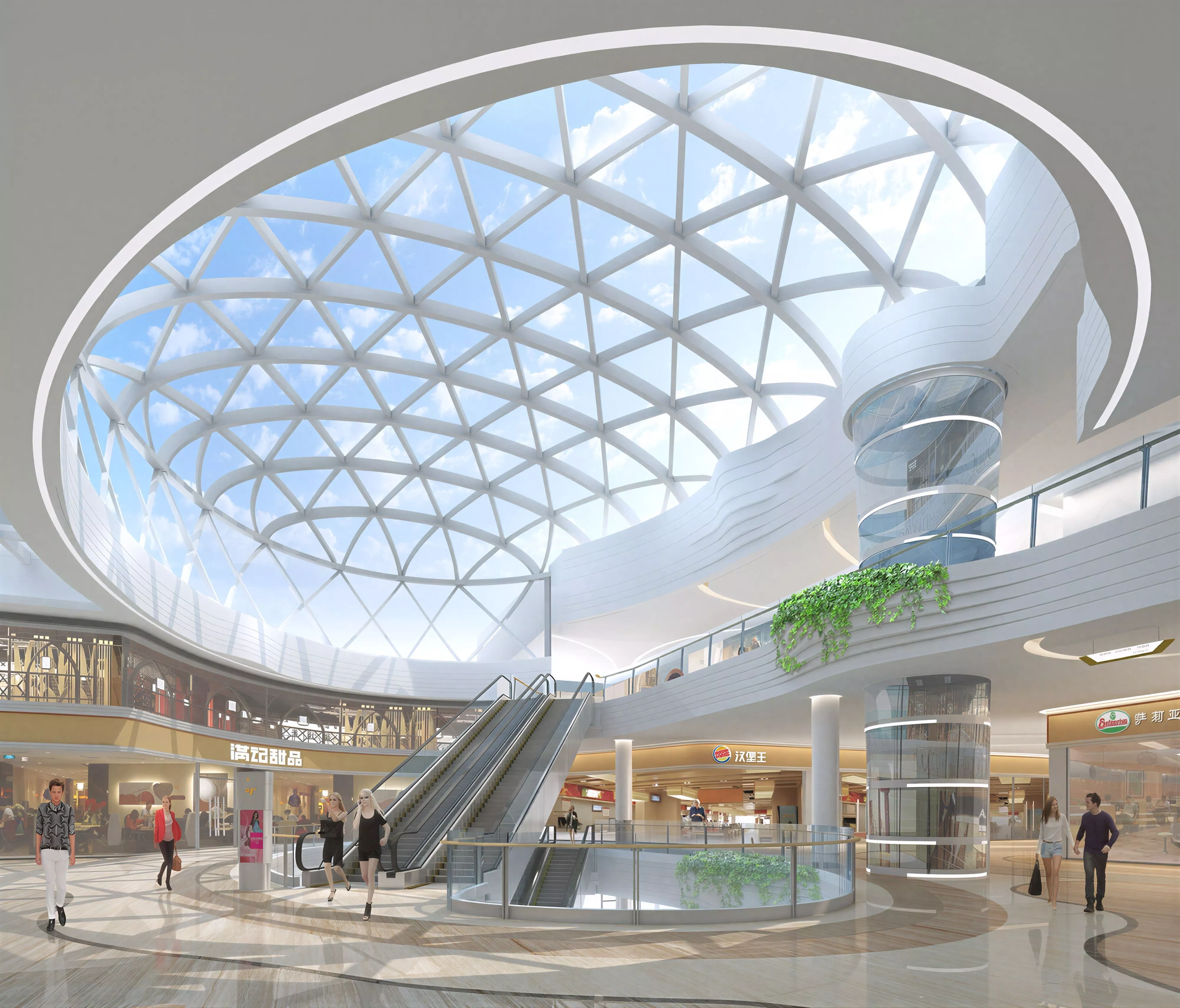 Modern Geodesic Dome Skylight Shopping Mall 3D Model 3D model