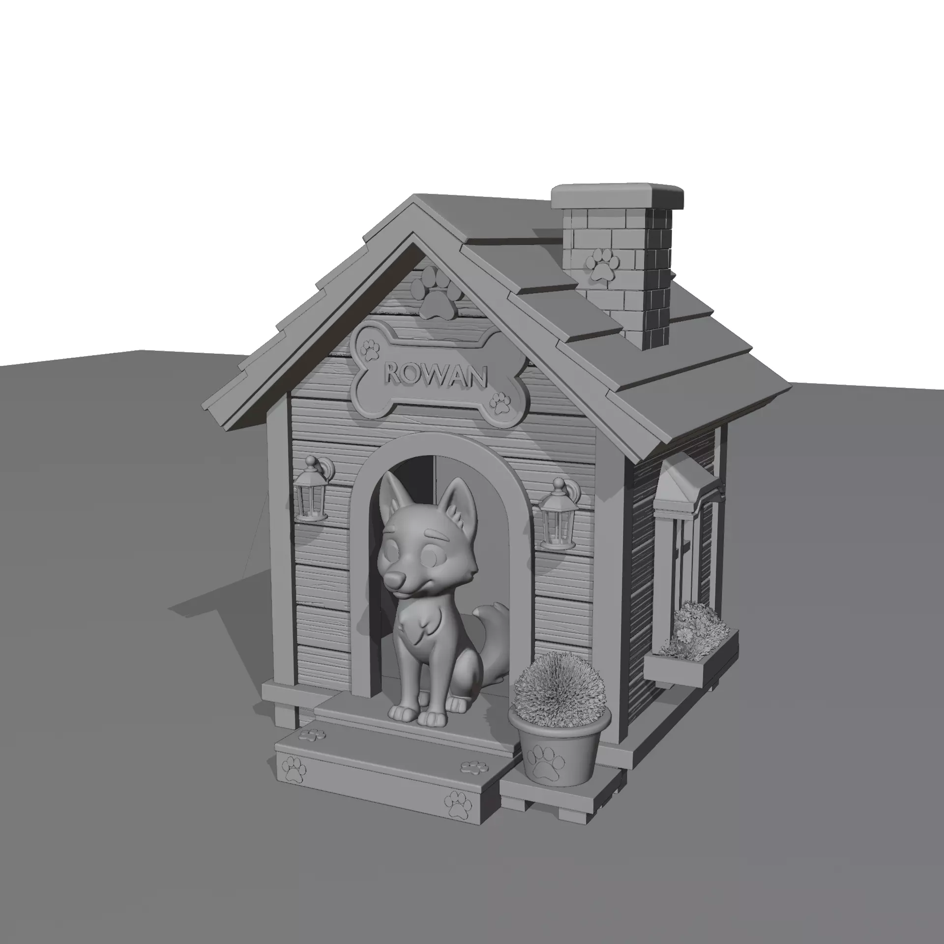 rowan dog with house 3D print model