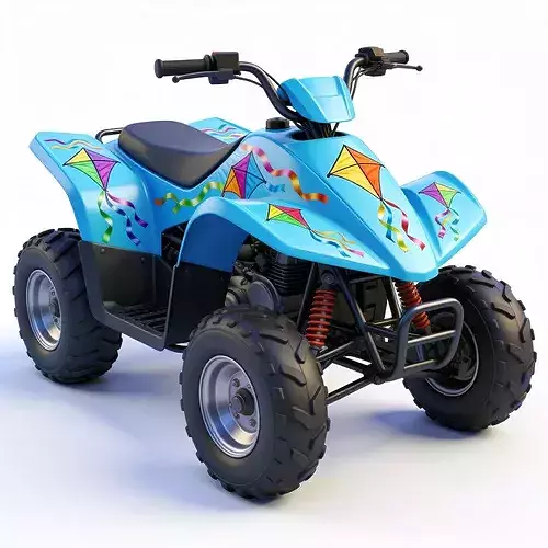 Stylized 3D Sky Blue Kite-Themed Quad ATV Model