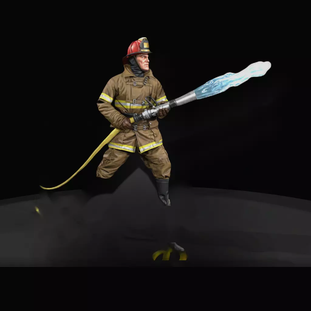 1950s Fireman with Hose spray 3D print model