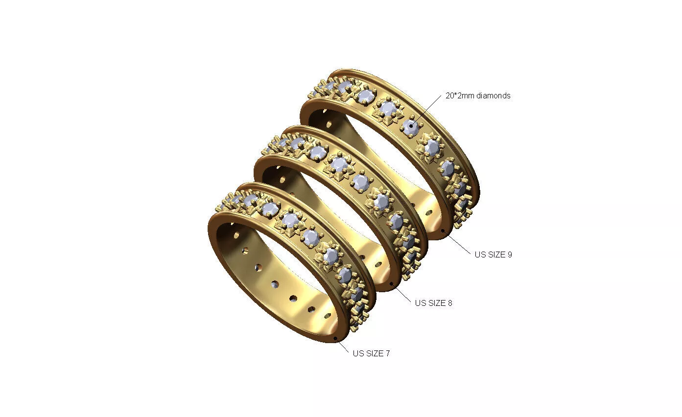 Diamond lotus pattern eternity ring US sizes 7 8 9 3D print model