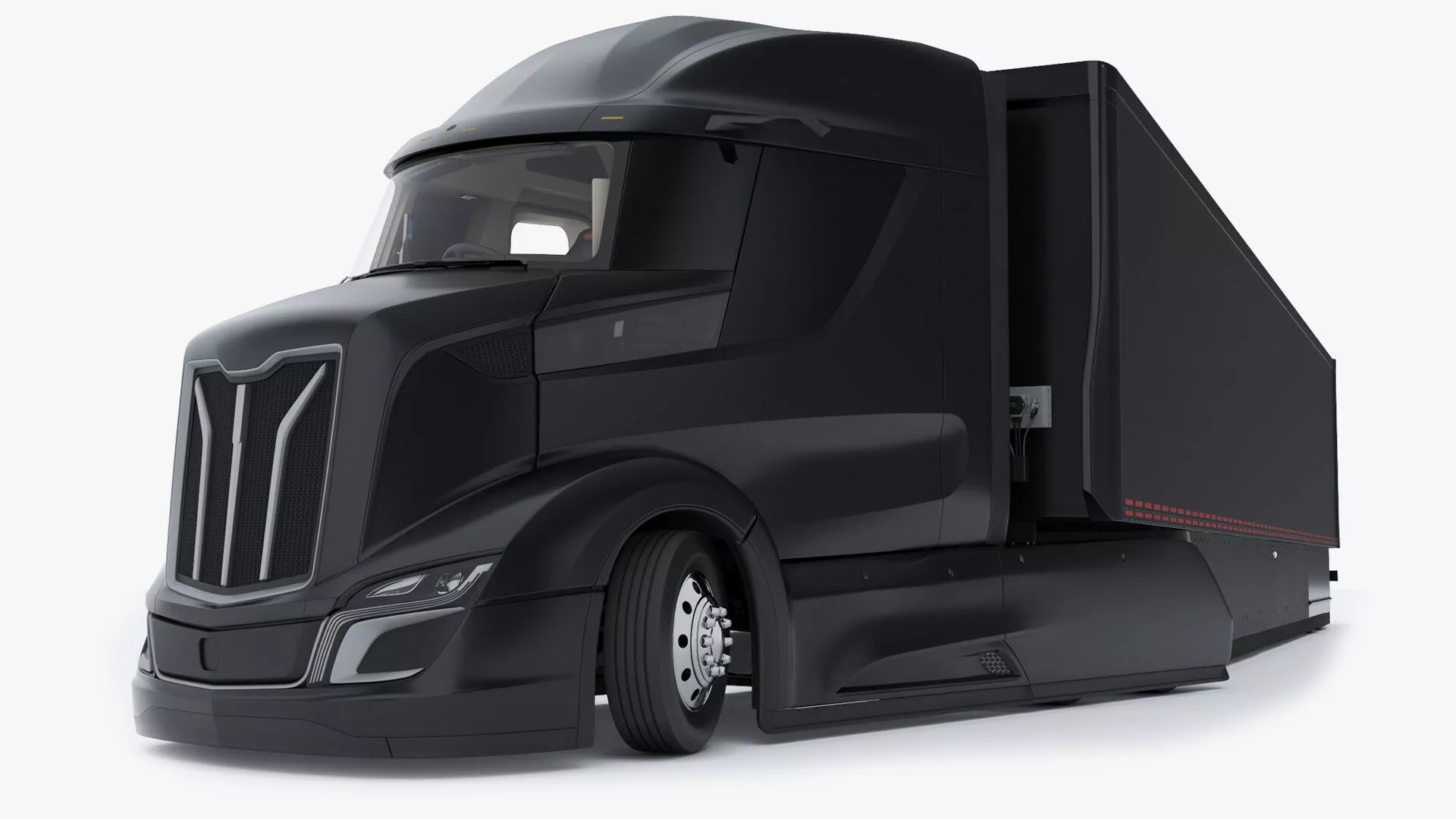 Advanced Long Haul Truck and Trailer Black Rigged for Cinema 4D 3D model