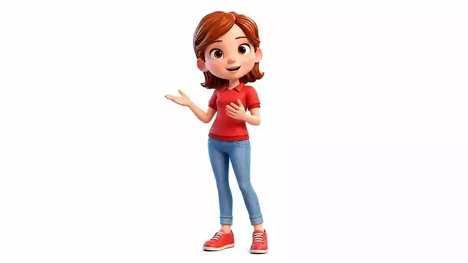 Stylized Cute Cartoon Girl Character Rigged and Animated