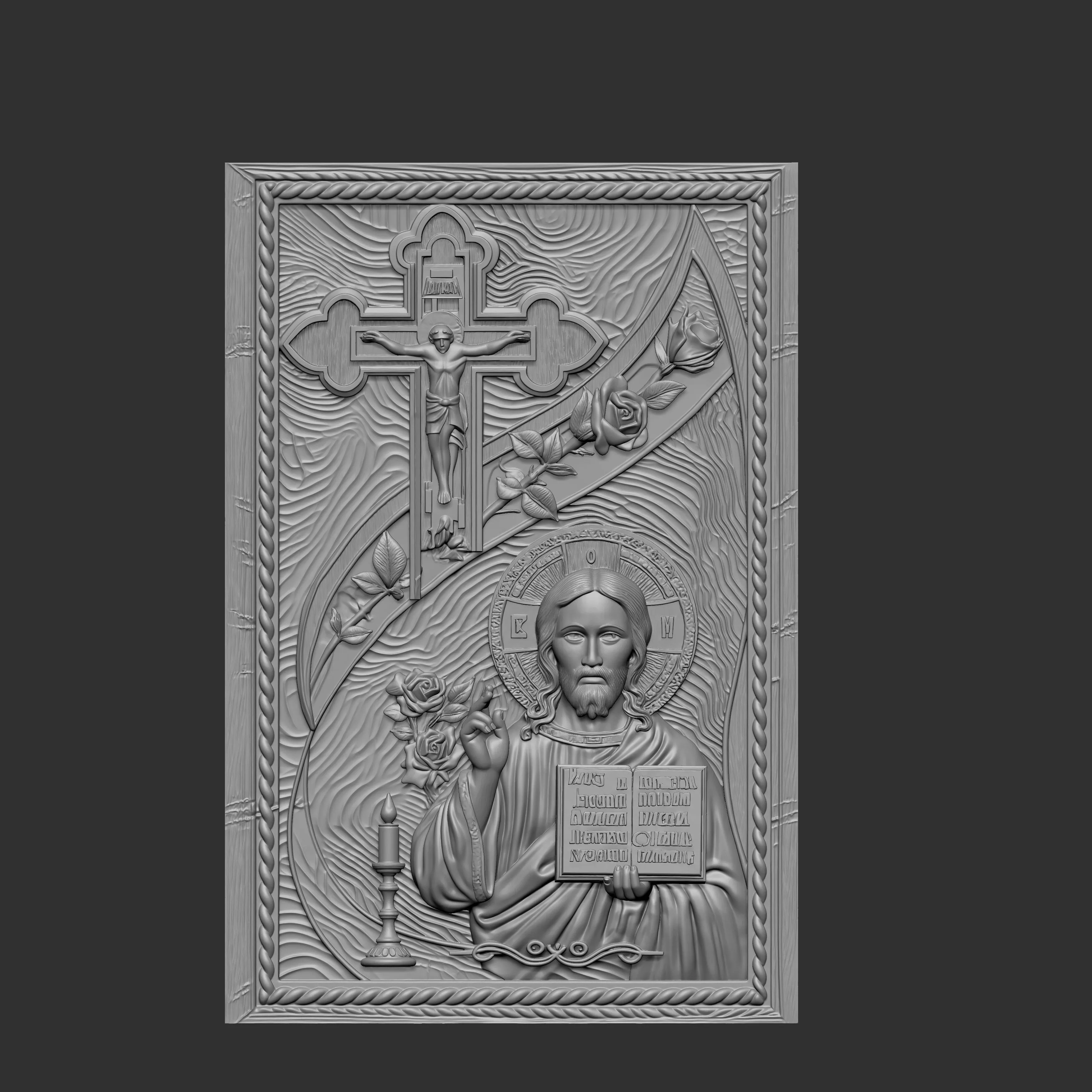 relief of Jesus Christ and a crucifix 3D print model