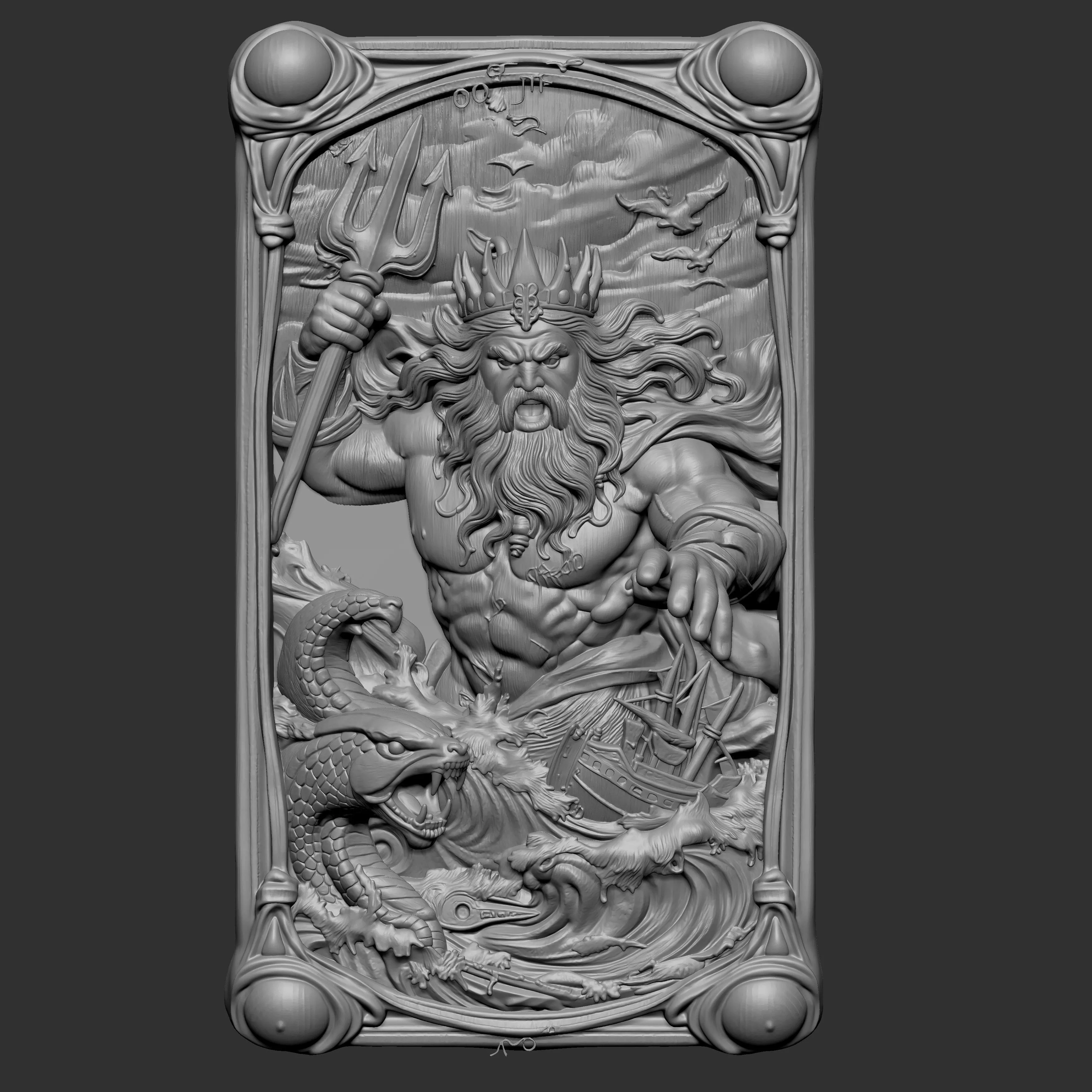 3D relief model of Poseidon 3D print model