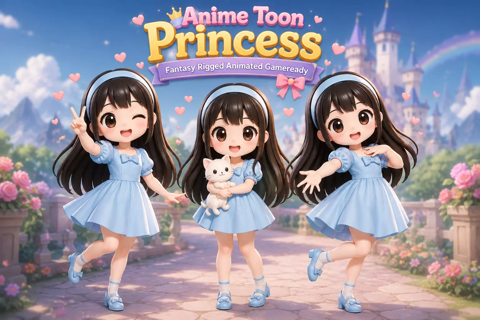 Anime Toon Princess Fantasy Rigged Animated Gameready 3D model