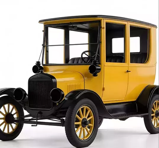 Antique Vintage Yellow Sedan 3D Model