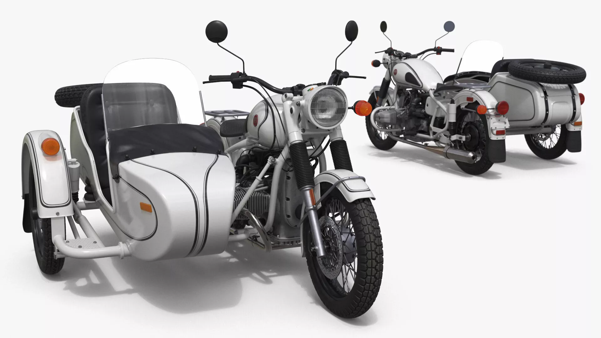 White Retro Motorcycle Ural M70 with Cradle Rigged 3D model