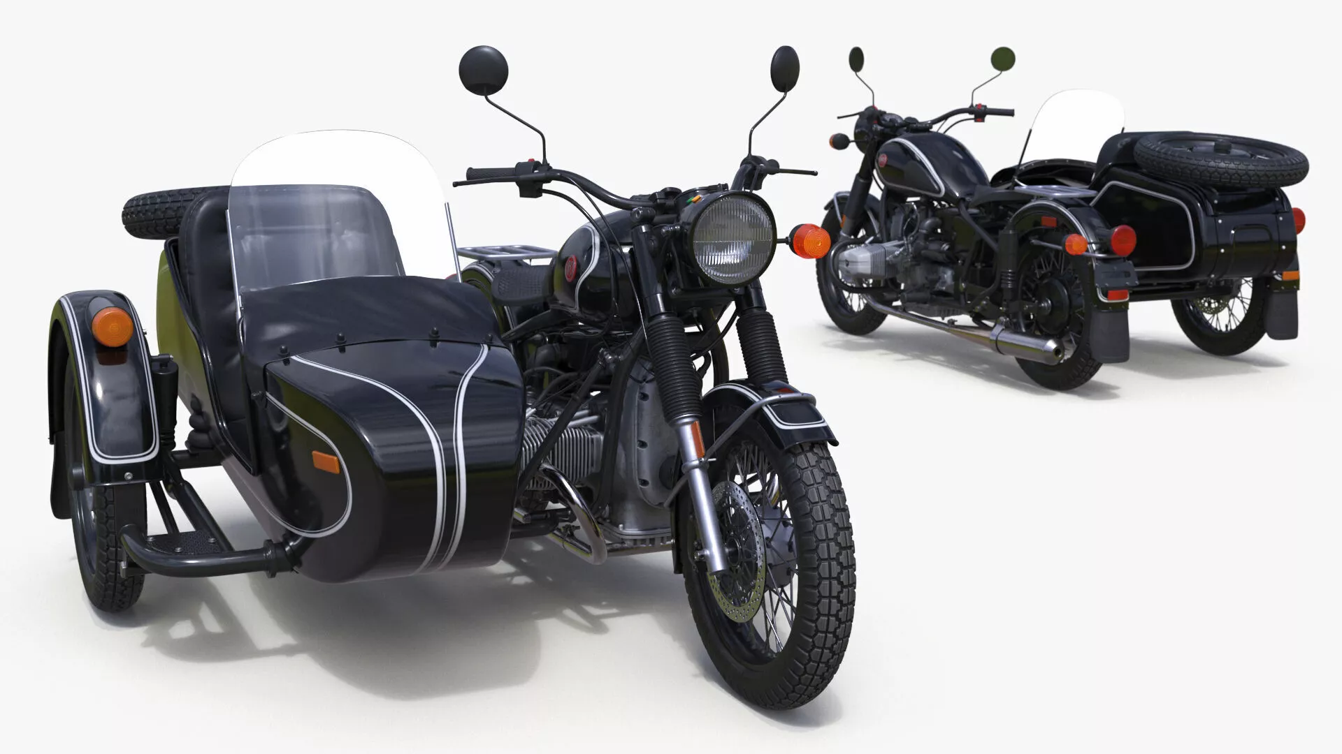 Ural M70 Motorcycle with Cradle Black Rigged 3D model