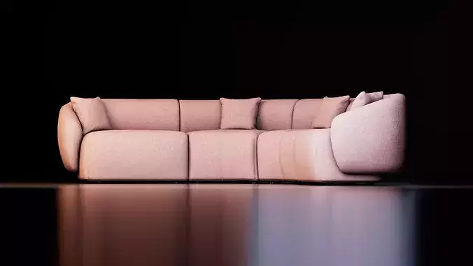 Modern Curved Modular Sectional Sofa Low-poly 3D model 3