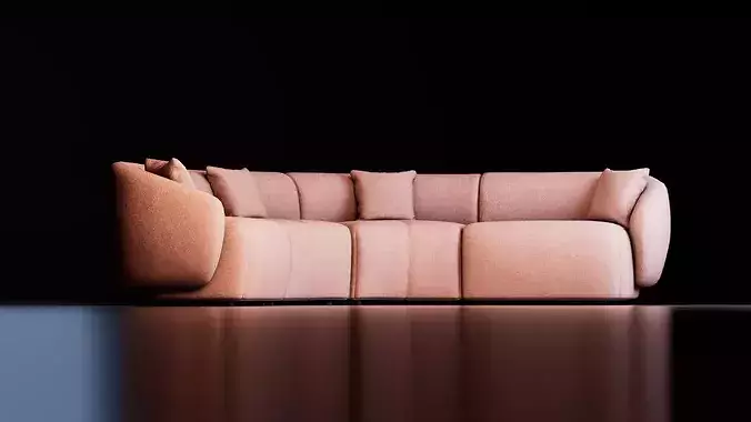 Modern Curved Modular Sectional Sofa Low-poly 3D model 4
