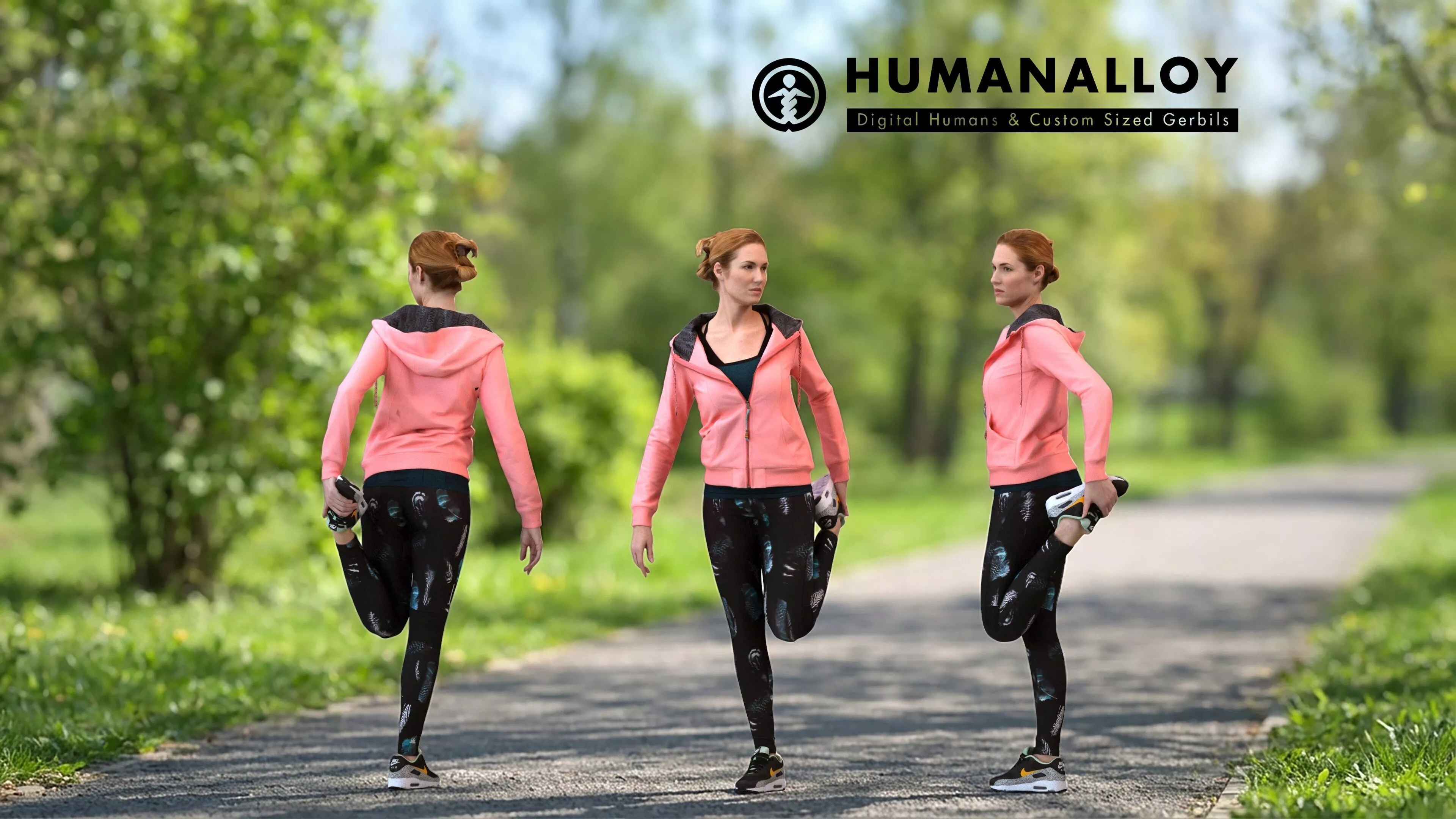 Adult Caucasian woman running outdoors in transitional seasonal 3D model