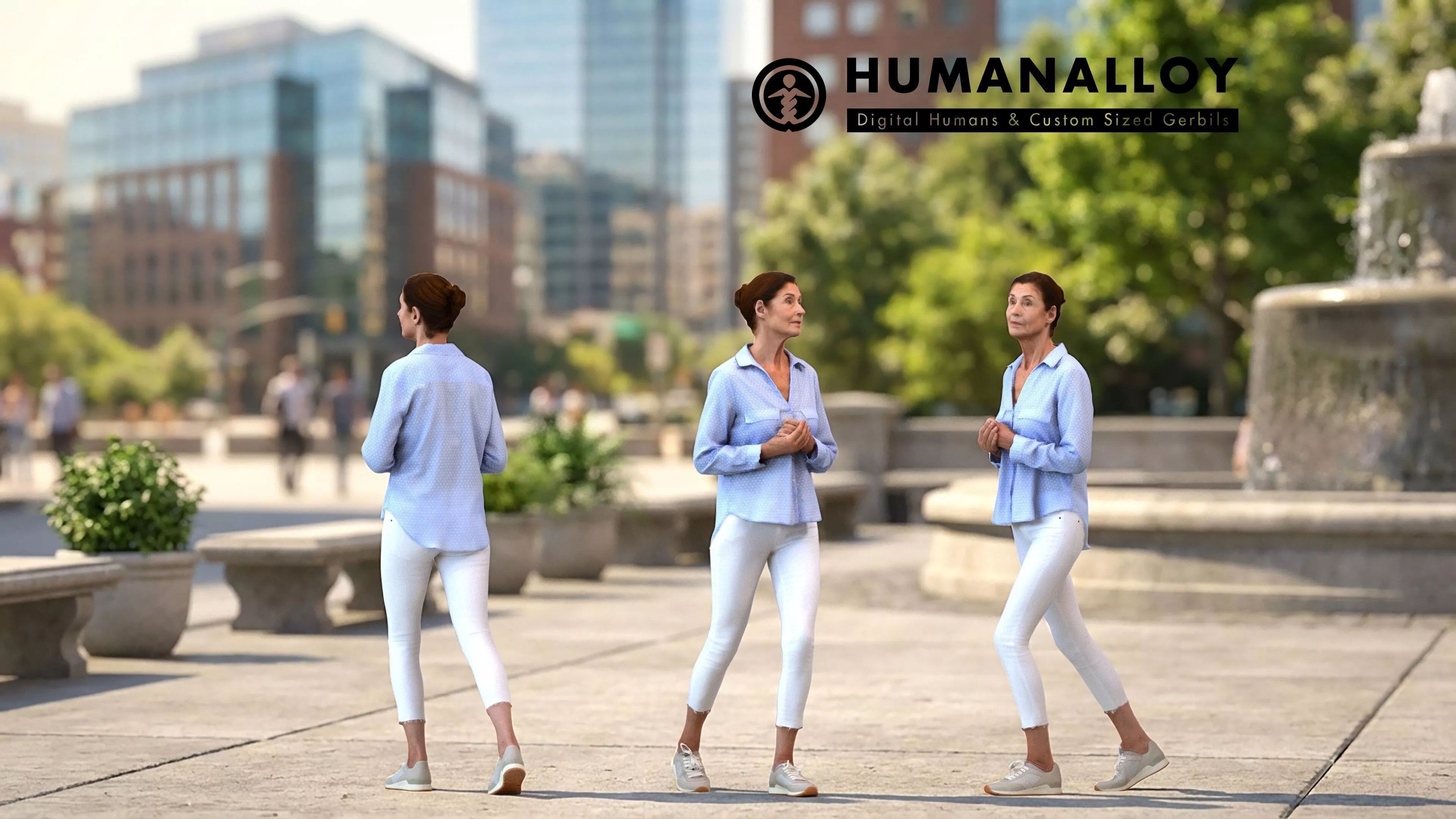 Senior Caucasian woman walking in public space wearing casual 3D model