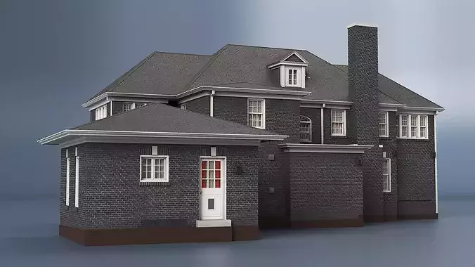 Classic Brick Colonial House 3D model 5