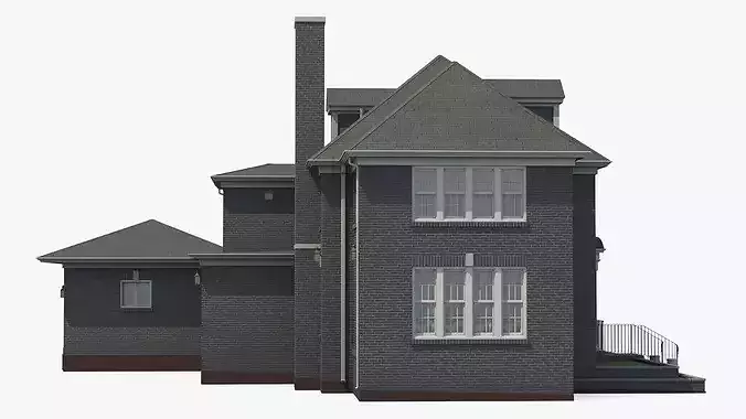 Classic Brick Colonial House 3D model 6