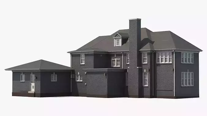 Classic Brick Colonial House 3D model 7