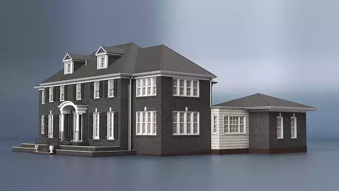 Classic Brick Colonial House 3D model 4