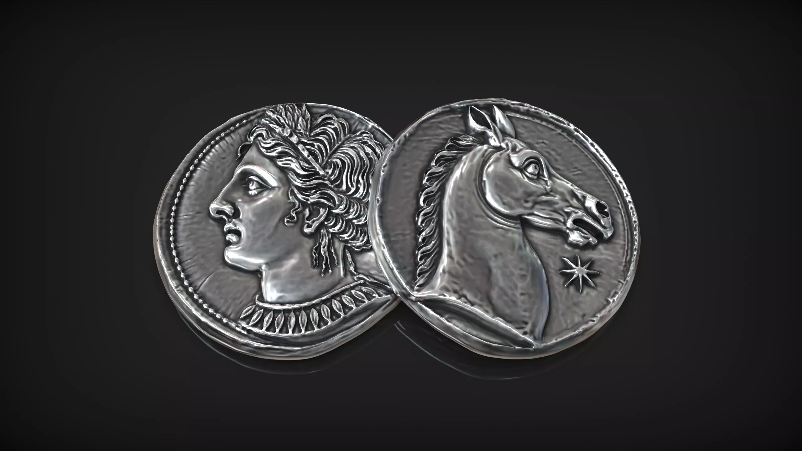 Ancient Greek Shekel with Odysseus and Horse Coin Replica 3D print model