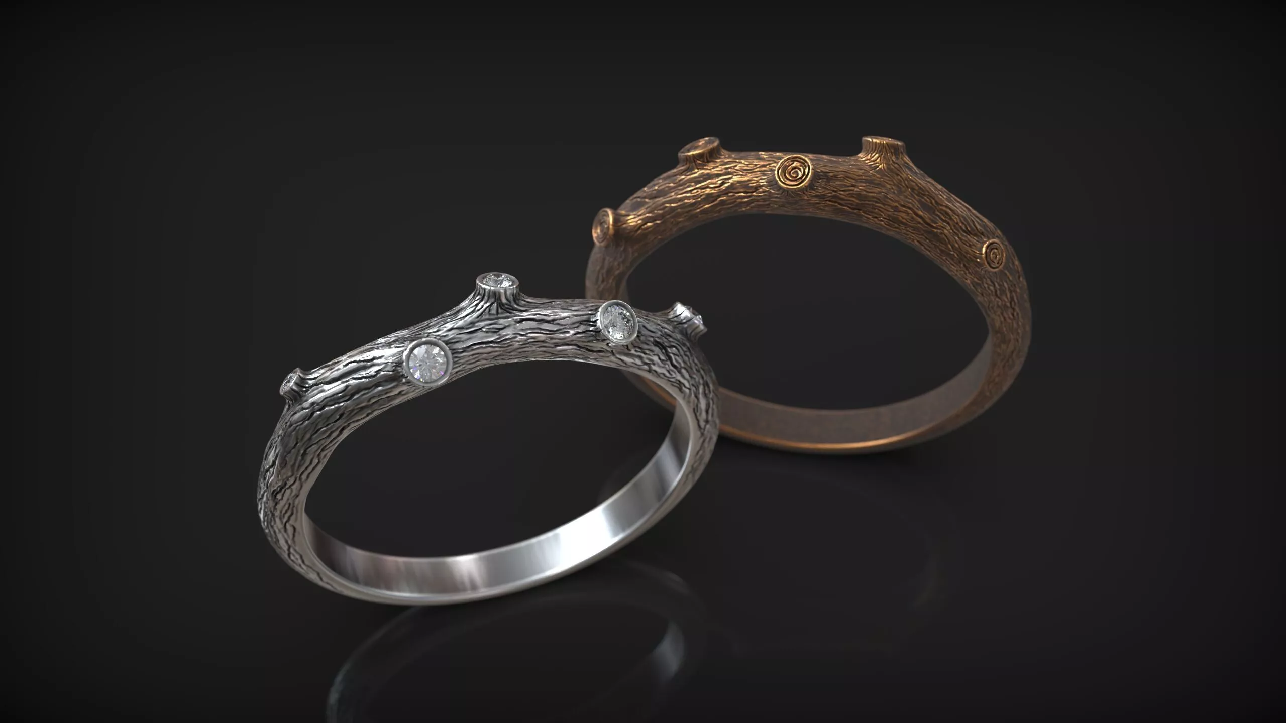 Organic Nature Wood Inspired Twig Branch Branch Diamond Band 3D print model