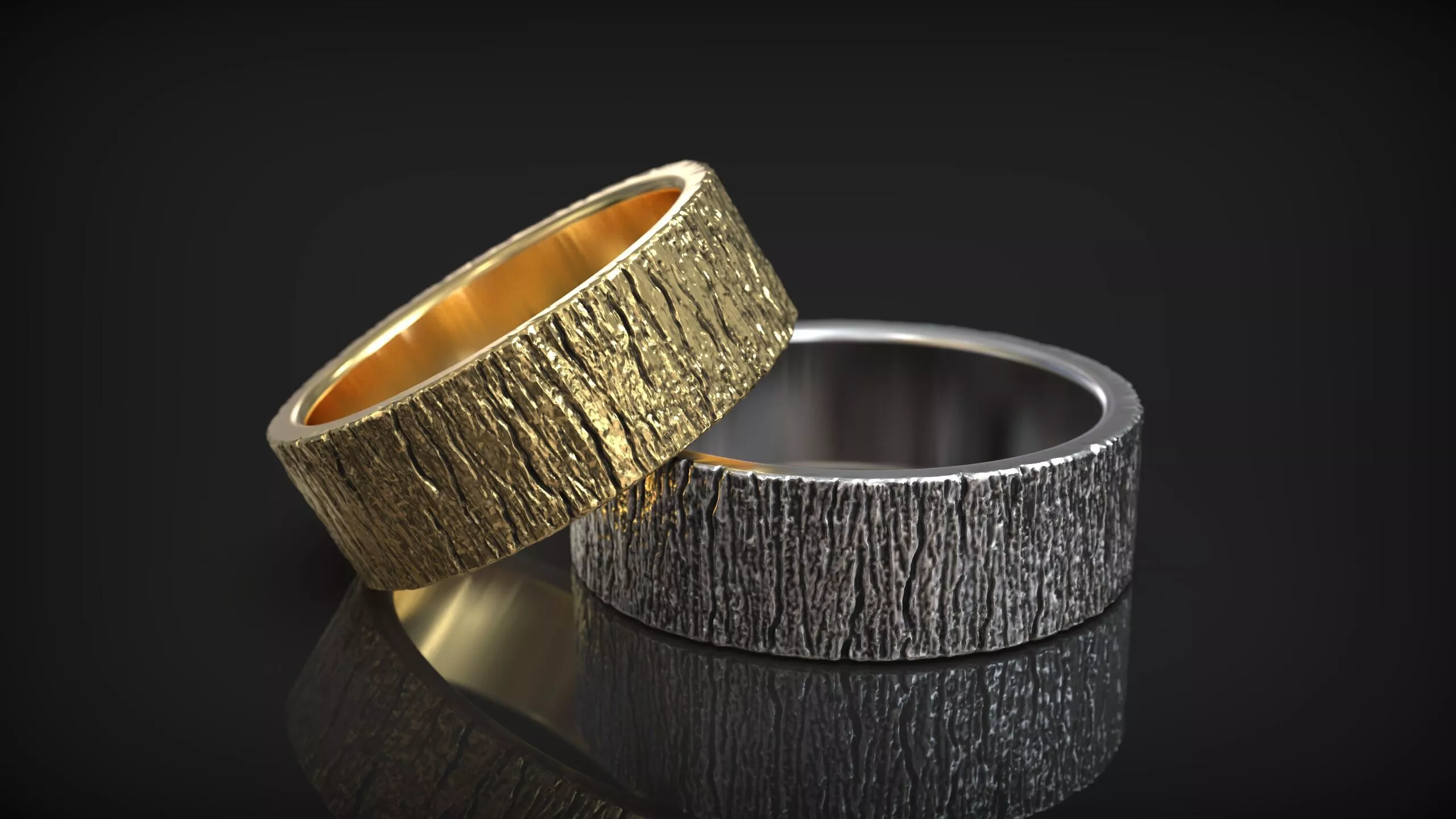 Tree Bark Rustic Woodland Texture Wedding Band 3D print model