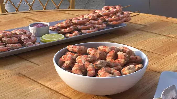 Bowl of Cooked Shrimps 3D model 2