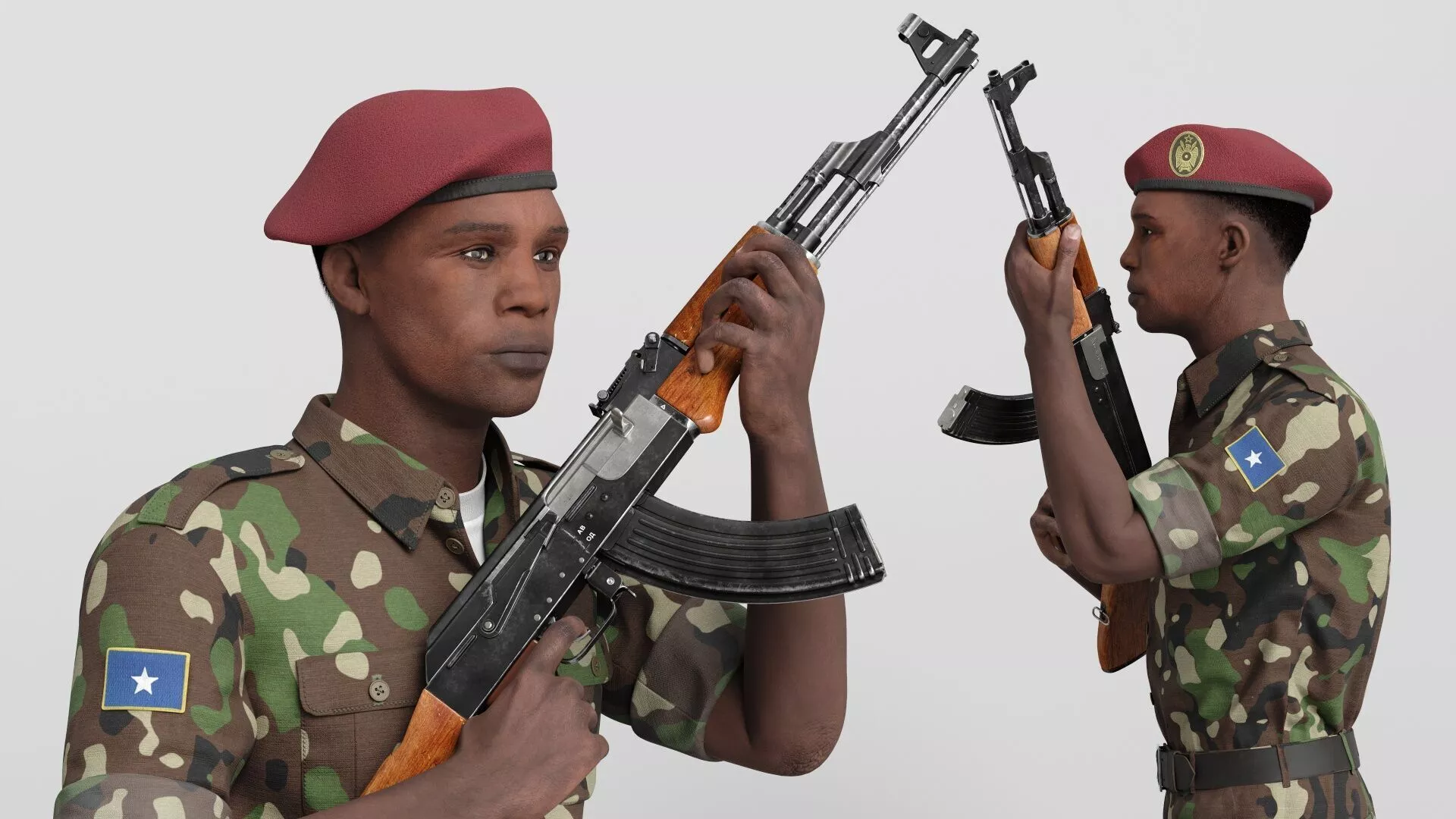 Armed AK-47 Soldier in Uniform Fur 3D model