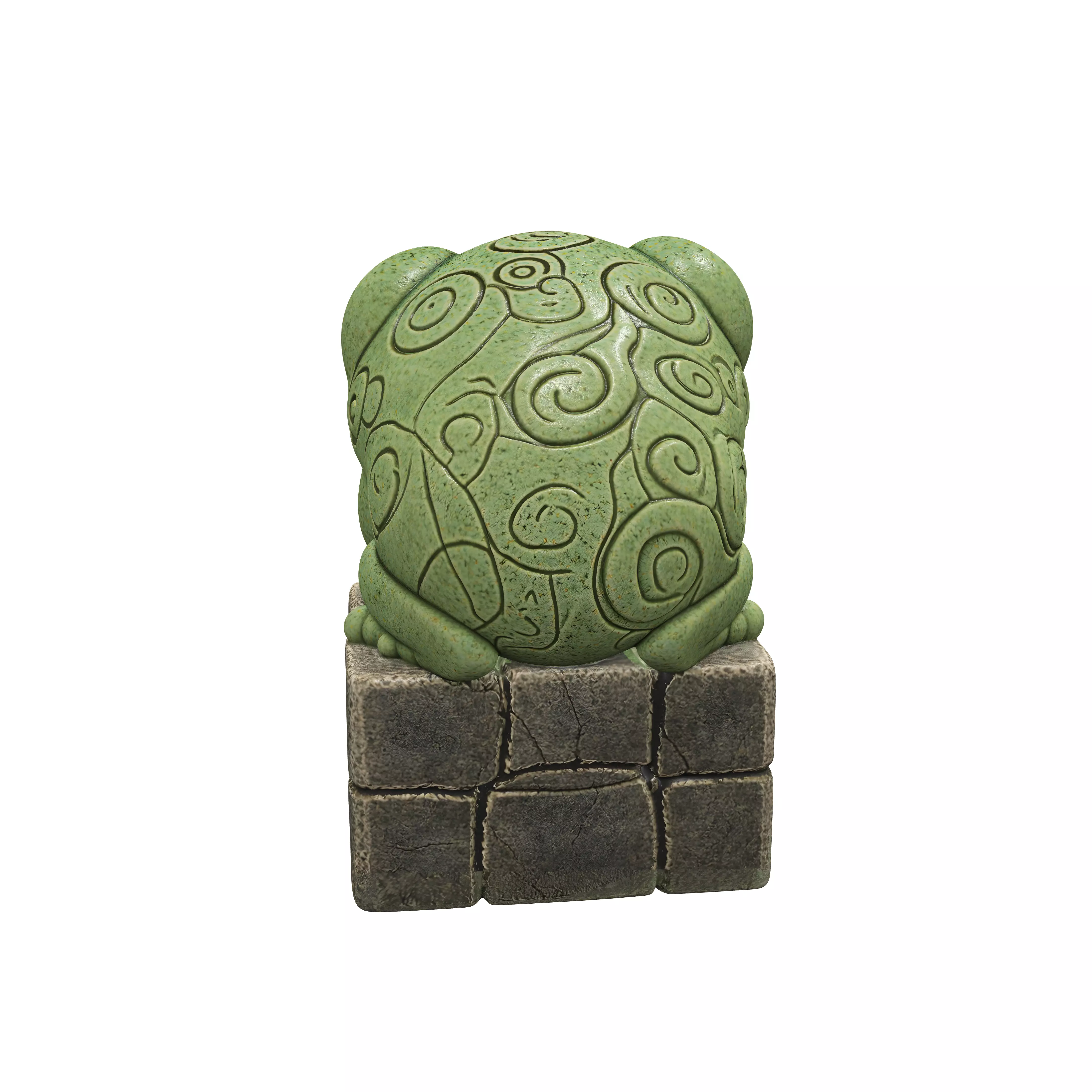 Emerald Stone Frog on a Cracked Pedestal 3D model