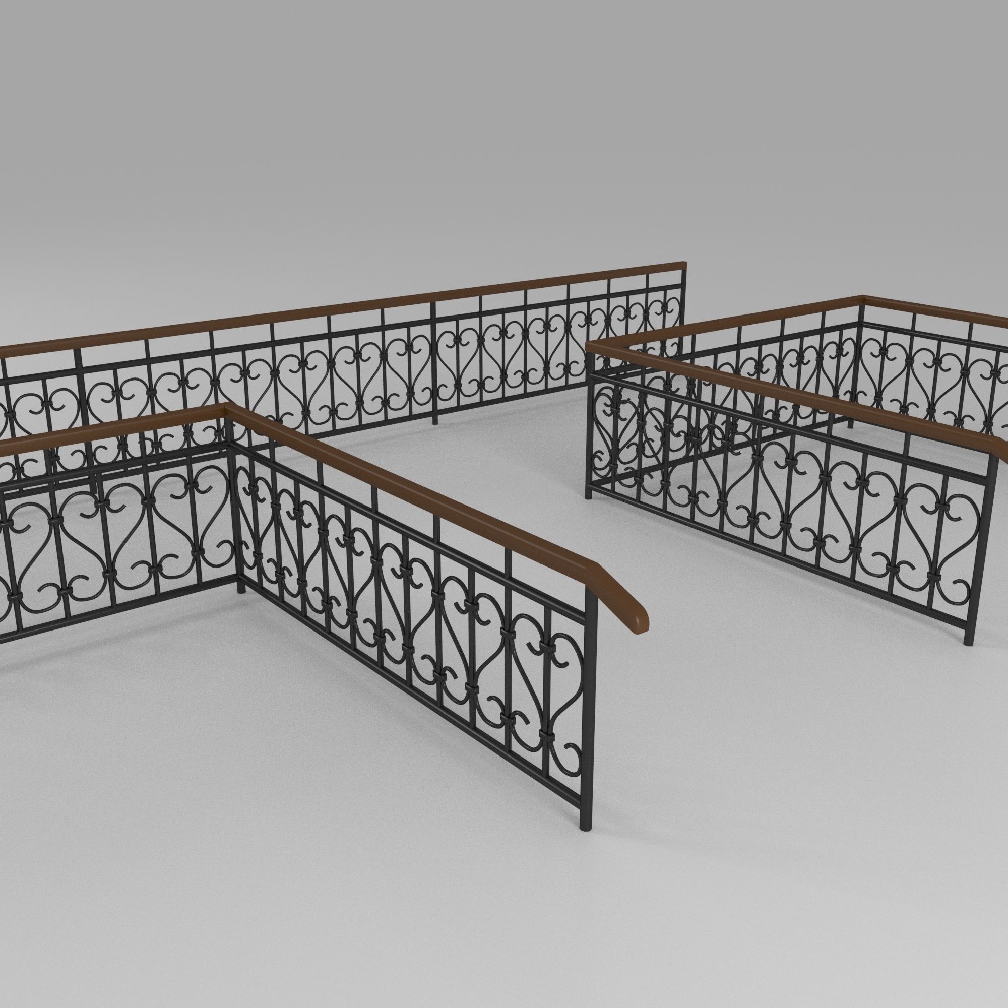 Fence with railings 3D model_2