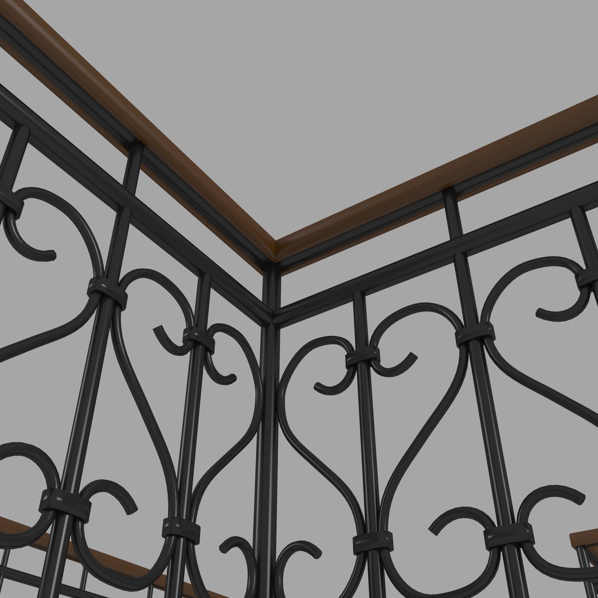 Fence with railings 3D model_3