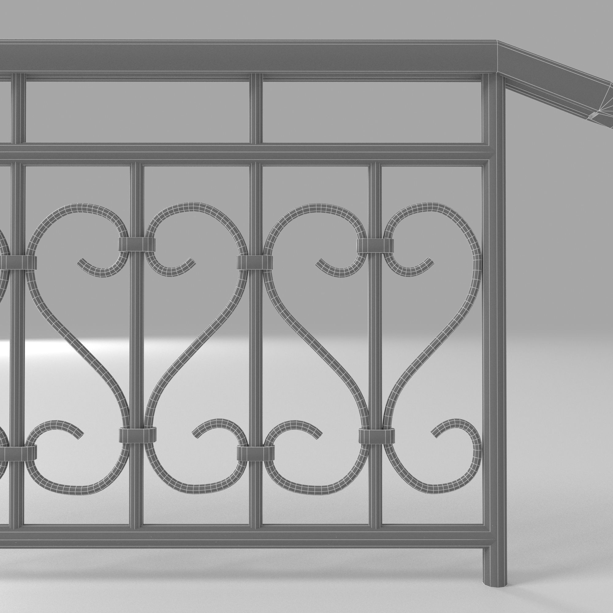 Fence with railings 3D model_9