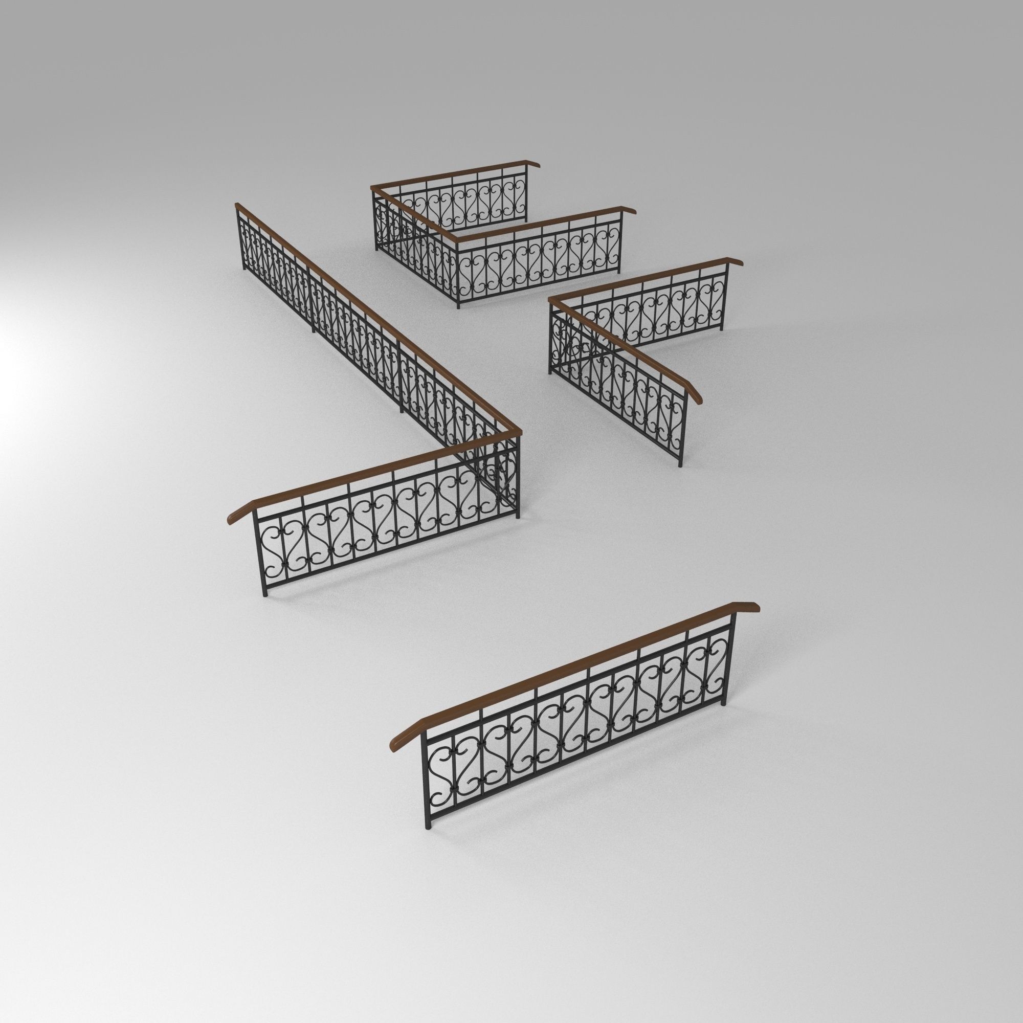 Fence with railings 3D model_1